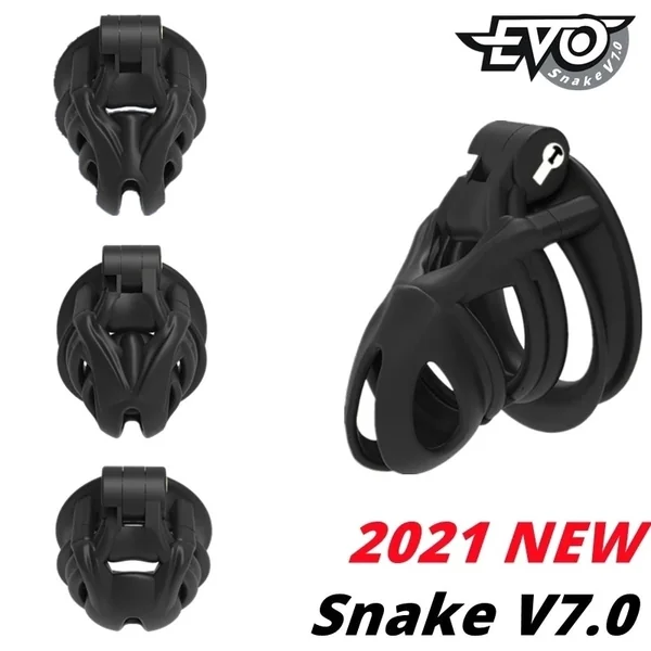 2021 New Snake 3D EVO Cage Mamba V7.0 Male Chastity Device With 4 Double-Arc Cuff Penis Rings Cobra Cock Belt Adult Sex Toys