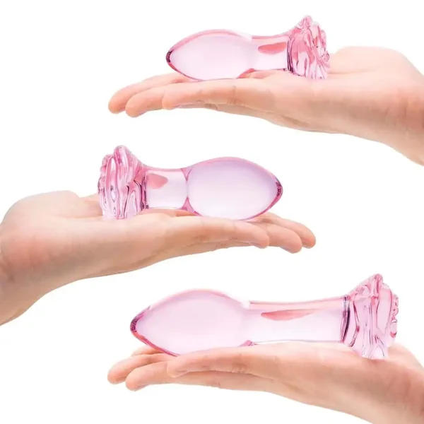 3-Piece Rosebud Glass Butt Plug Set