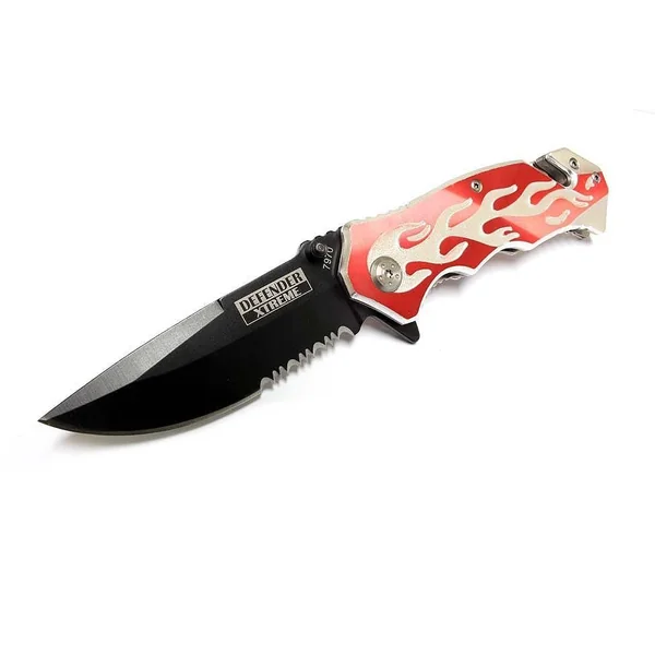 4.75″ Flame Design Red Handle Black Blade Knife