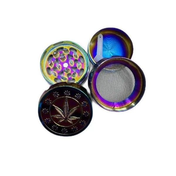 4pc Rainbow Grinder Polished Leaf Design