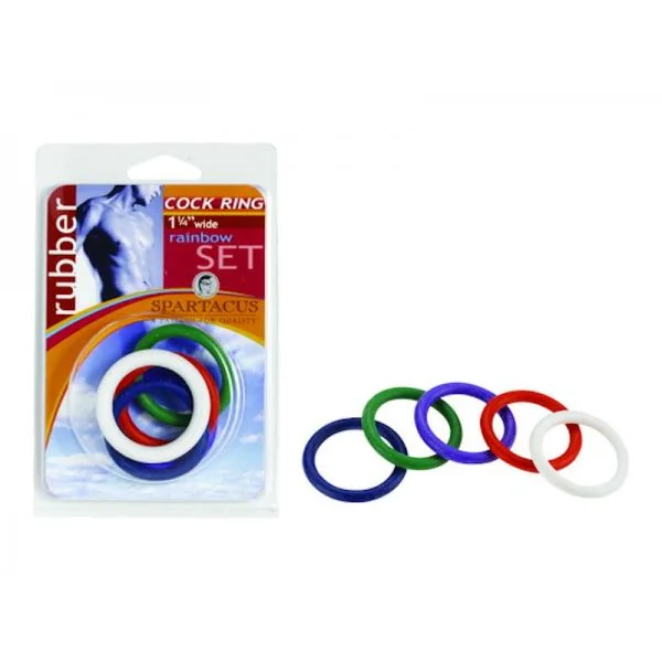 5 Pack Rubber Rainbow Cock Rings-1.25 Inches
