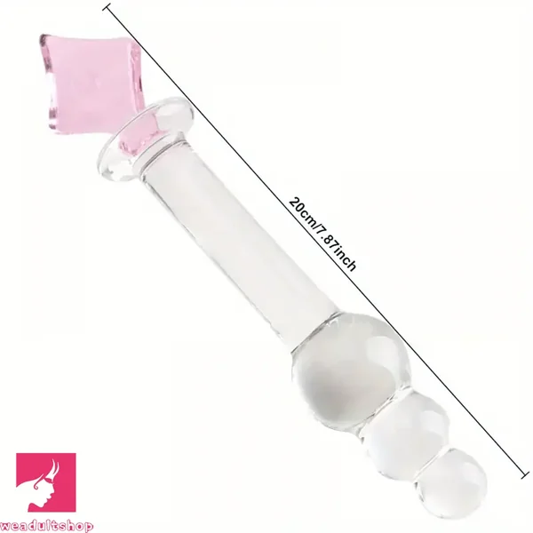7.87in Crystal Glass Penis Real Beads Dildo With Square Crystal Pagoda