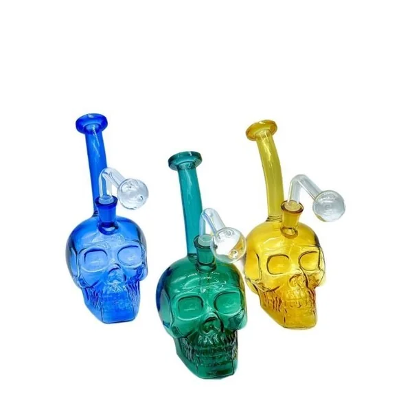 8in Skull Water Pipe With Bent Neck Multi Color