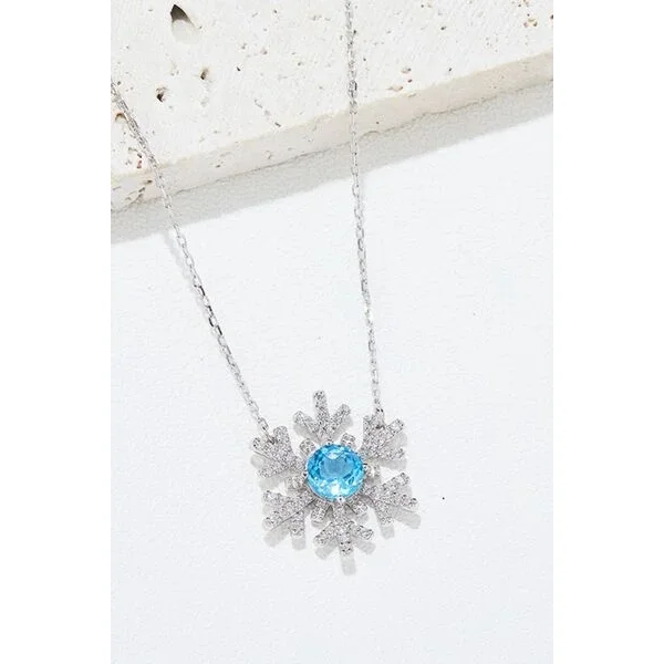 925 Sterling Silver Topaz Snowflake Shape Necklace