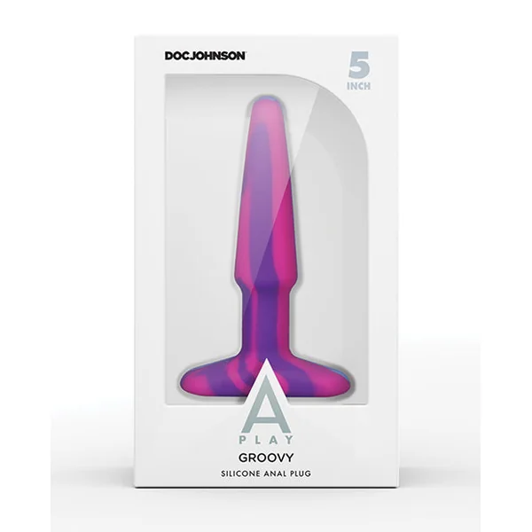 A Play 5" Groovy Silicone Anal Plug - Multicolor-pink