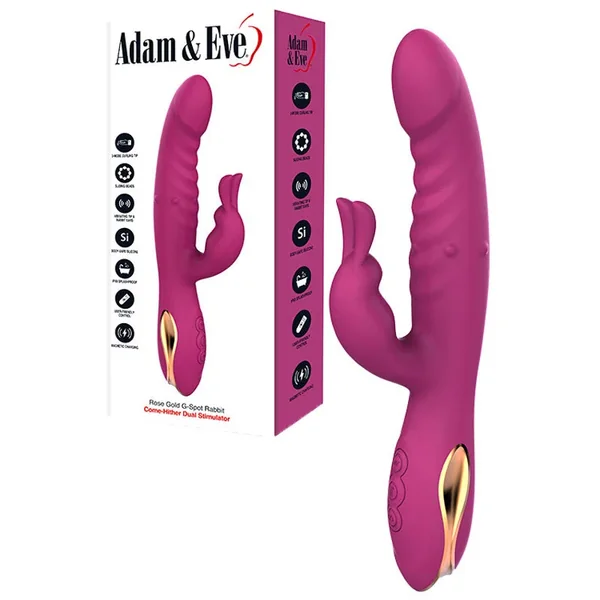 Adam & Eve ROSE GOLD G-SPOT RABBIT – Purple 22.5 cm USB Rechargeable Rabbit Vibrator with Flick