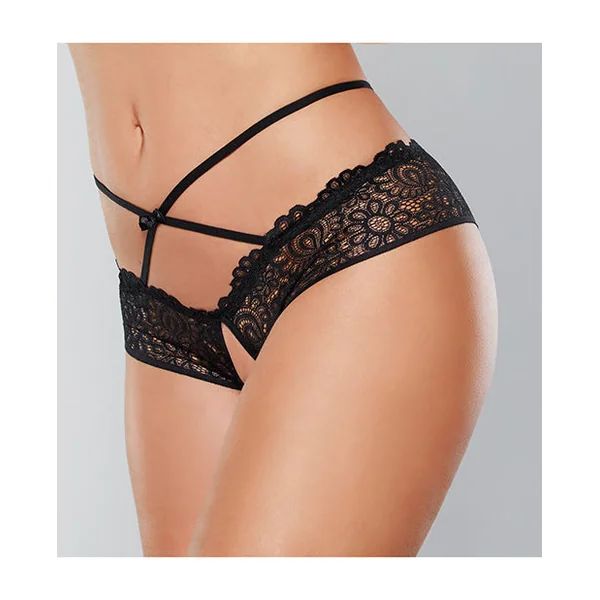 Adore Crayzee Open Panty w/Criss Cross Waist Straps & Lace Black O/S