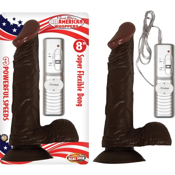 All American Whopper Vibrating W/ Balls 8" - Brown