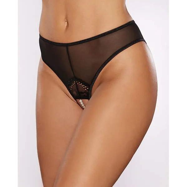 Allure Blushing Crotchless Panty With Pearls