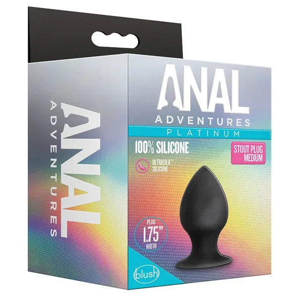 Anal Adventures Platinum Silicone Anal Stout Plug Medium Black