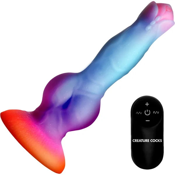 Astro Cock 8" Vibrating Glow-in-the-Dark Silicone Suction Cup Dildo With Remote By Creature Cocks