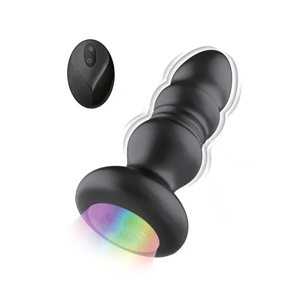 Atomic Thrusting Light-Up Rechargeable Silicone Power Plug with Remote Control – Black