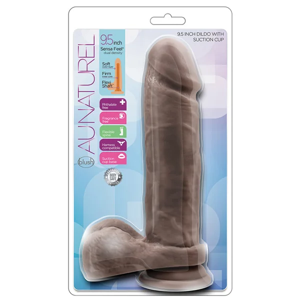 Au Naturel Realistic Chocolate 9-Inch Long Dildo With Balls & Suction Cup Base