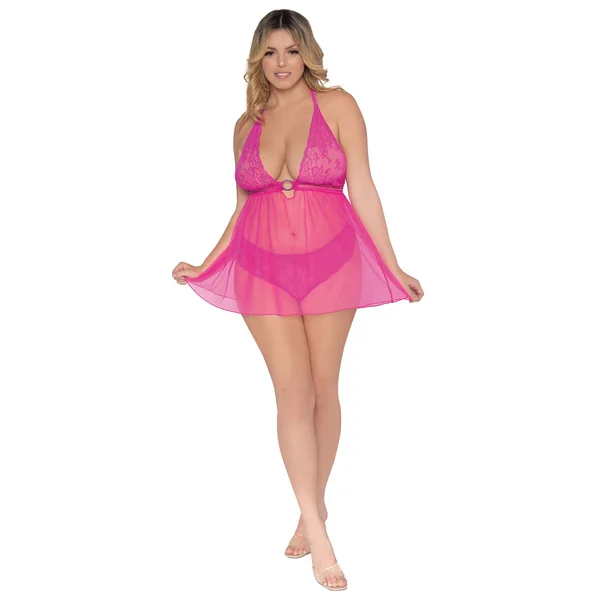 Babydoll and G-String - Queen Size - Paradise Pink
