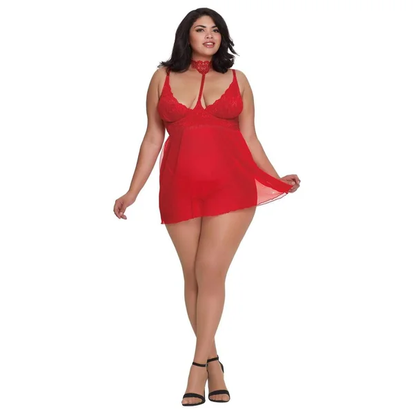 Babydoll, G-String - Queen - Lipstick Red