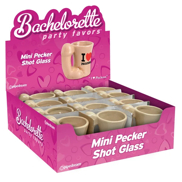 Bachelorette Party Favors - Mini Pecker Shot Glass Display - 12 Piece