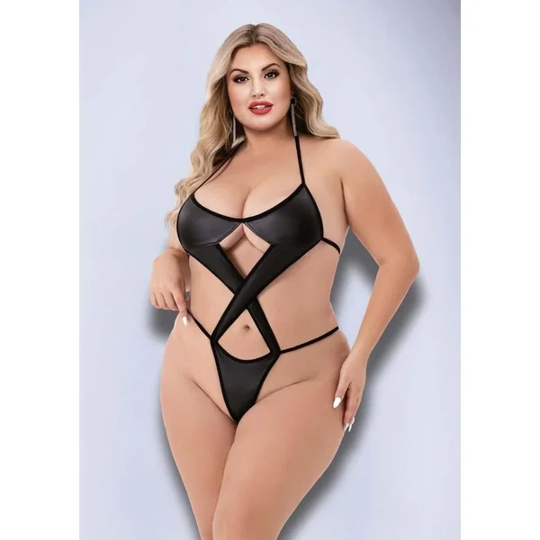 Baci Criss Cross Wetlook Teddy Black Queen Size