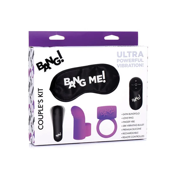 Bang! Couple's Kit With Rc Bullet, Blindfold, Cock Ring & Finger Vibe - Purple