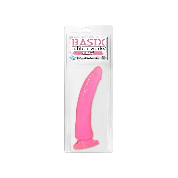 BASIX RUBBER WORKS 7IN PINK SLIM DONG W/ SUCTION CUP