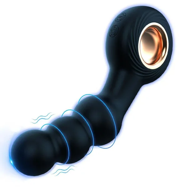 Black Handheld G-Spot & Prostate Massager with Beads- (USB Rechargeable)