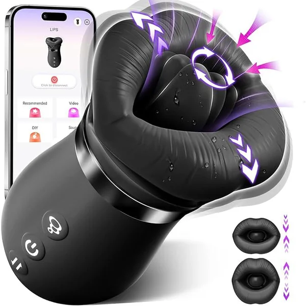 Black Lips Vibrating Stimulator - Dual-Action Suction & Licking Massager for Women
