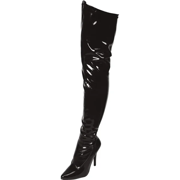 Black Pointed Toe Thigh High Boot 5in Heel Size 7