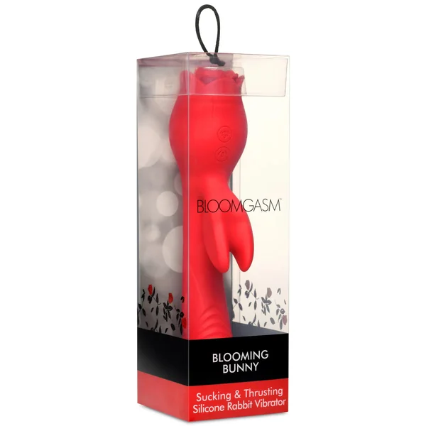 Blooming Bunny Sucking and Thrusting Silicone Rabbit Vibrator - Red