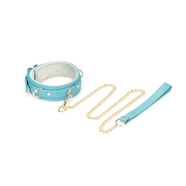 Blue Lamb Leather Collar and Leash Set