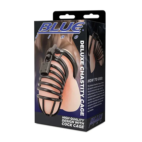 Blue Line Deluxe Chastity Cage – Black