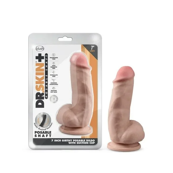 Blush Dr. Skin Plus 7-Inch Girthy Posable Dildo with Balls Vanilla