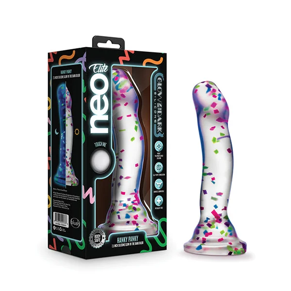 Blush Neo Elite Hanky Panky 7" Confetti Dildo - Glow In The Dark