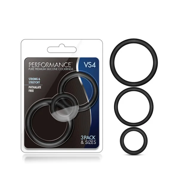 Blush Performance Vs4 Pure Premium Silicone Cockring Set - Black