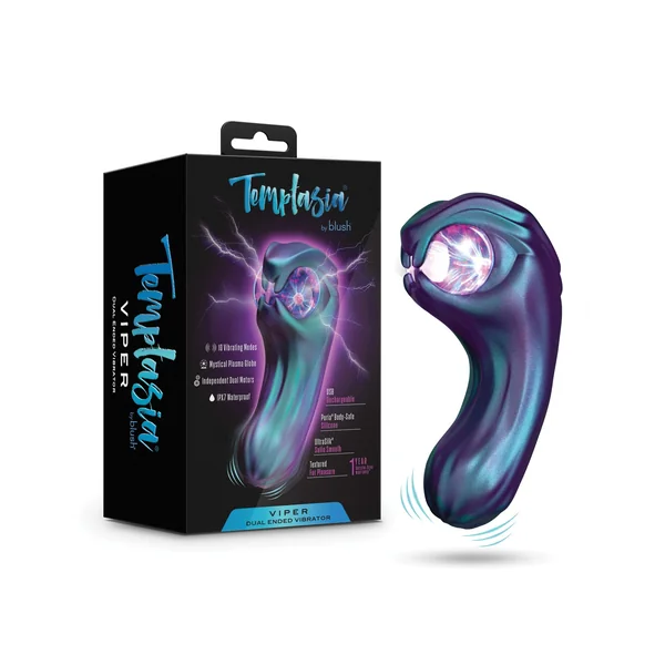 Blush Temptasia - Viper 5.5 Inch Dual-Ended Silicone Fantasy Vibrator With Mystical Plasma Globe - Dark Millenia