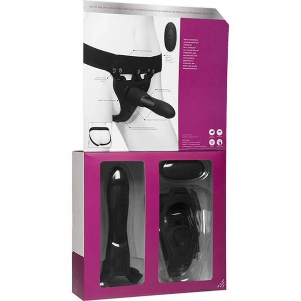 Body Extensions - Hollow Large Dong Strap-on 2-Piece Set With Clitoral Vibrator - Black
