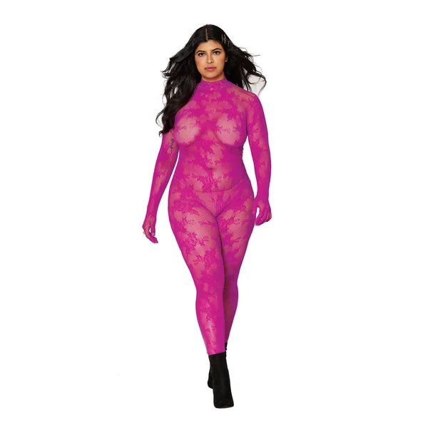 Bodystocking With Finger Gloves - Queen Size - Azalea