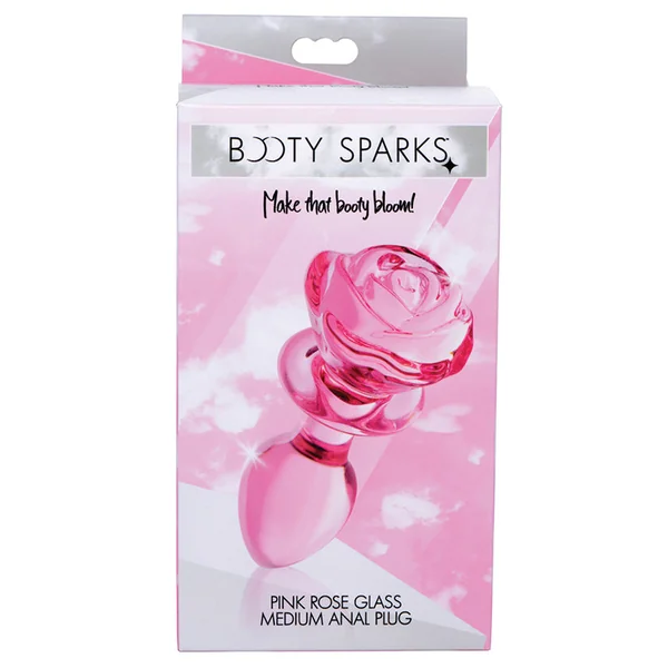 Booty Sparks Pink Rose Glass Anal Plug - Medium