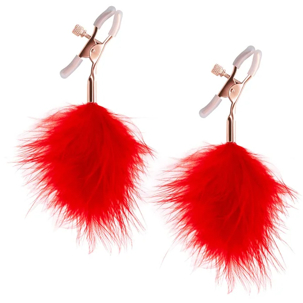 Bound Adjustable F1 Feather Nipple Clamps by NS Novelties - Rose Gold & Red