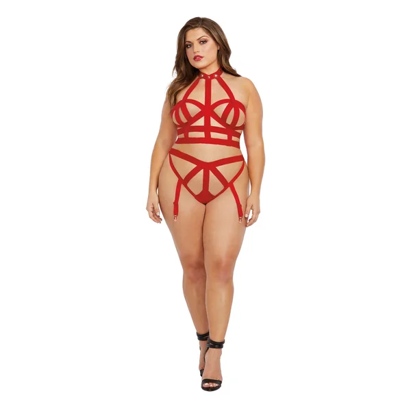 Bralette and Garter Panty - Queen Size - Rouge
