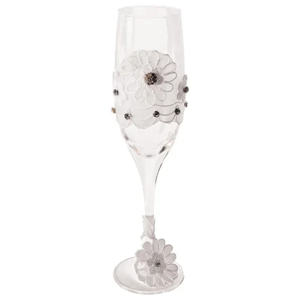 Bride to Be Champagne Glass w/White Lace Trim