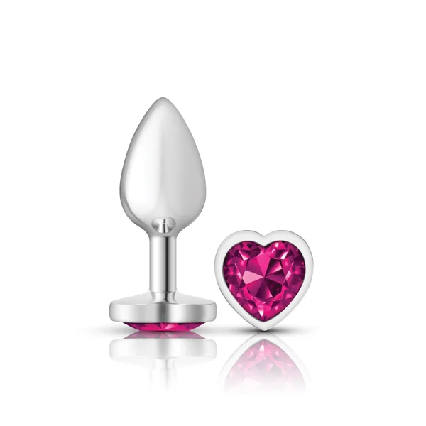 Bright Pink Heart Gem Silver Metal Plug - Sm
