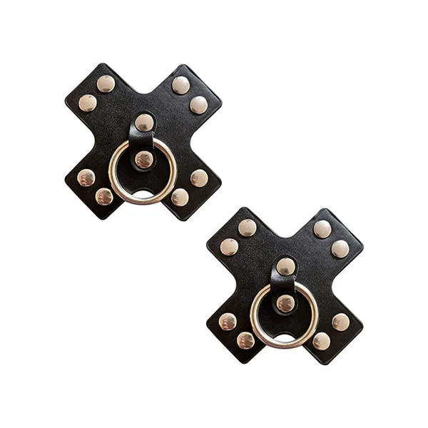 Burlesque Pierced N' Punked Leather Metal X Silicone Reusable Nipztix - Black O-s