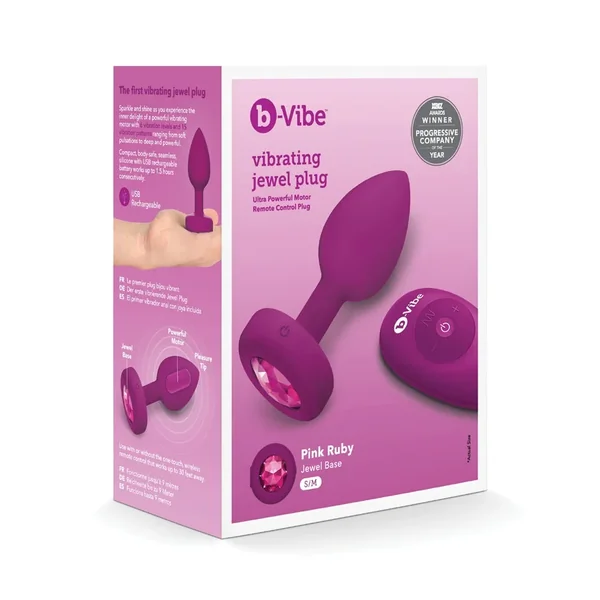 b-Vibe Remote Control Vibrating Jewel Plug (S/M) – Fuchsia