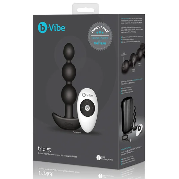 B-vibe Remote Triplet Anal Beads - Black