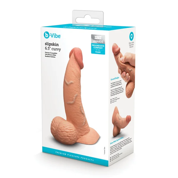 b-Vibe Slipskin Realistic Silicone 6.5 Inch Dildo - Curvy Mocha