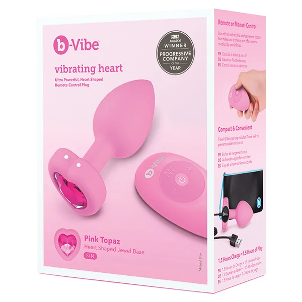 b-Vibe Vibrating Heart Jewel Plug - Pink S/M