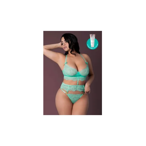 CARIBBEAN CRUSH LONGLINE BRA & PANTY AQUA 2XL