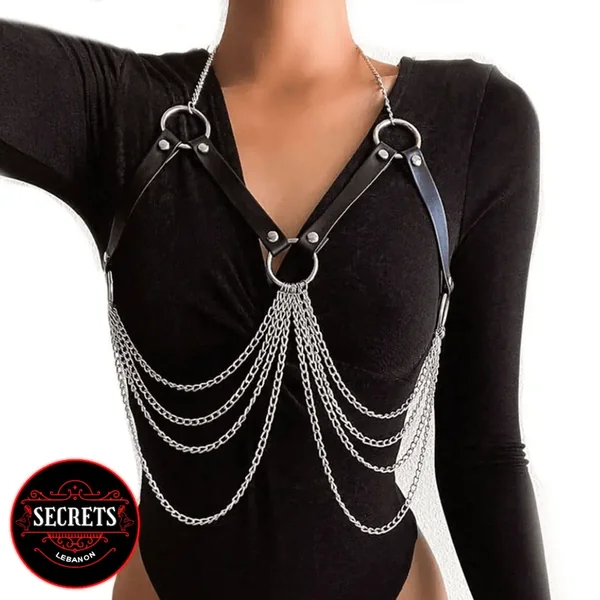 Chained BDSM Open Breast Harness