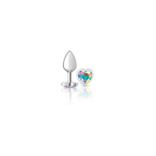 CHEEKY CHARMS HEART CLEAR IRIDESCENT SMALL SILVER PLUG