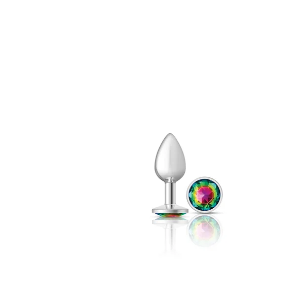 Cheeky Charms - Silver Metal Butt Plug - Round - Rainbow - Small