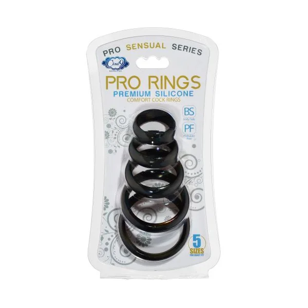 CLOUD 9 COMFORT COCK RINGS W/FLAT BACK 5-PK PRO SENSUAL LINE